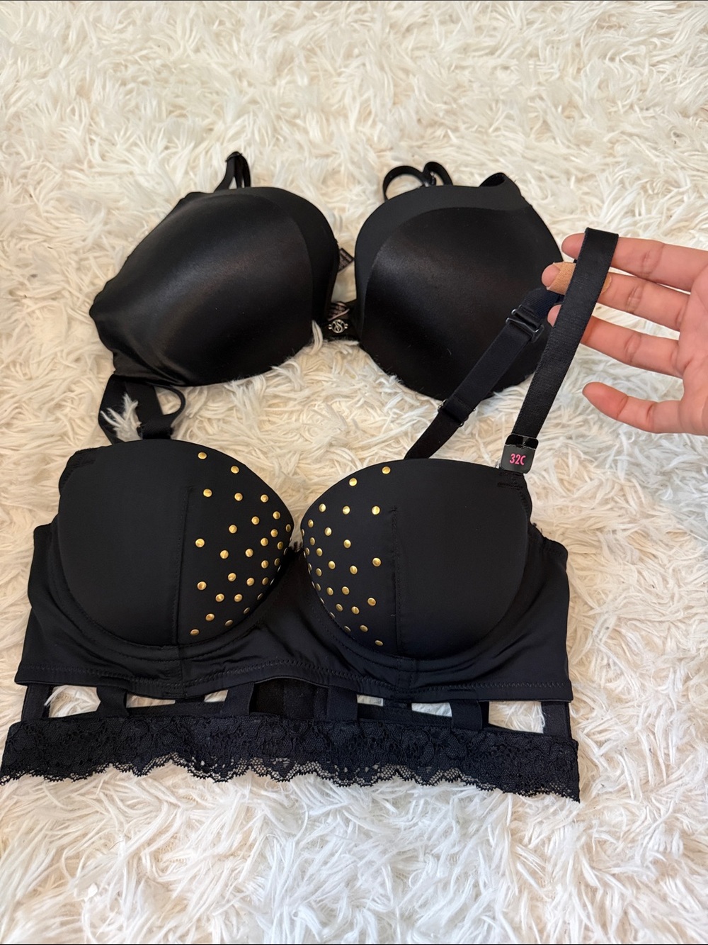 Victoria's Secret Black Longline Bra with Gold Studs